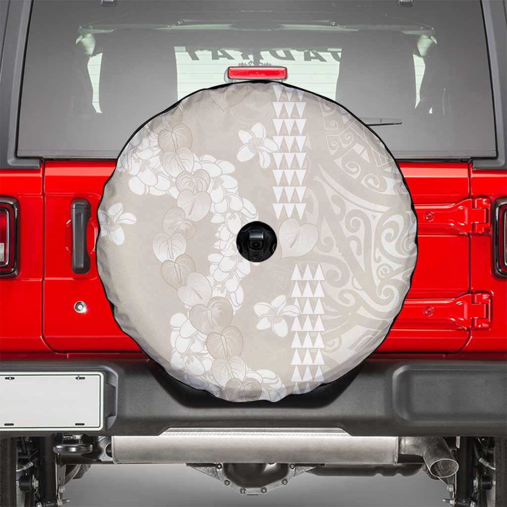 Suede Beige Hawaii Anthurium Plumeria Lei Spare Tire Cover