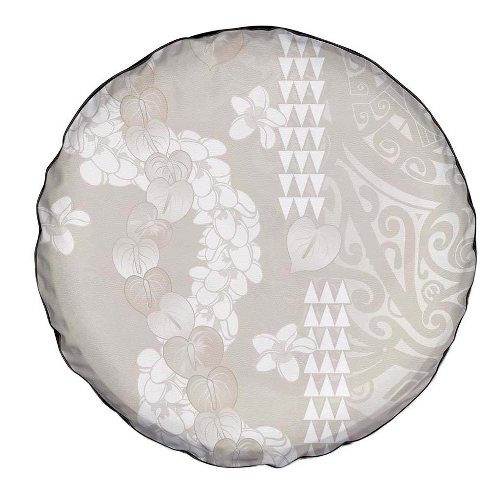 Suede Beige Hawaii Anthurium Plumeria Lei Spare Tire Cover