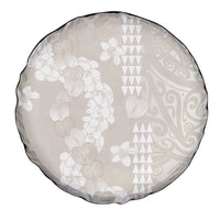 Suede Beige Hawaii Anthurium Plumeria Lei Spare Tire Cover
