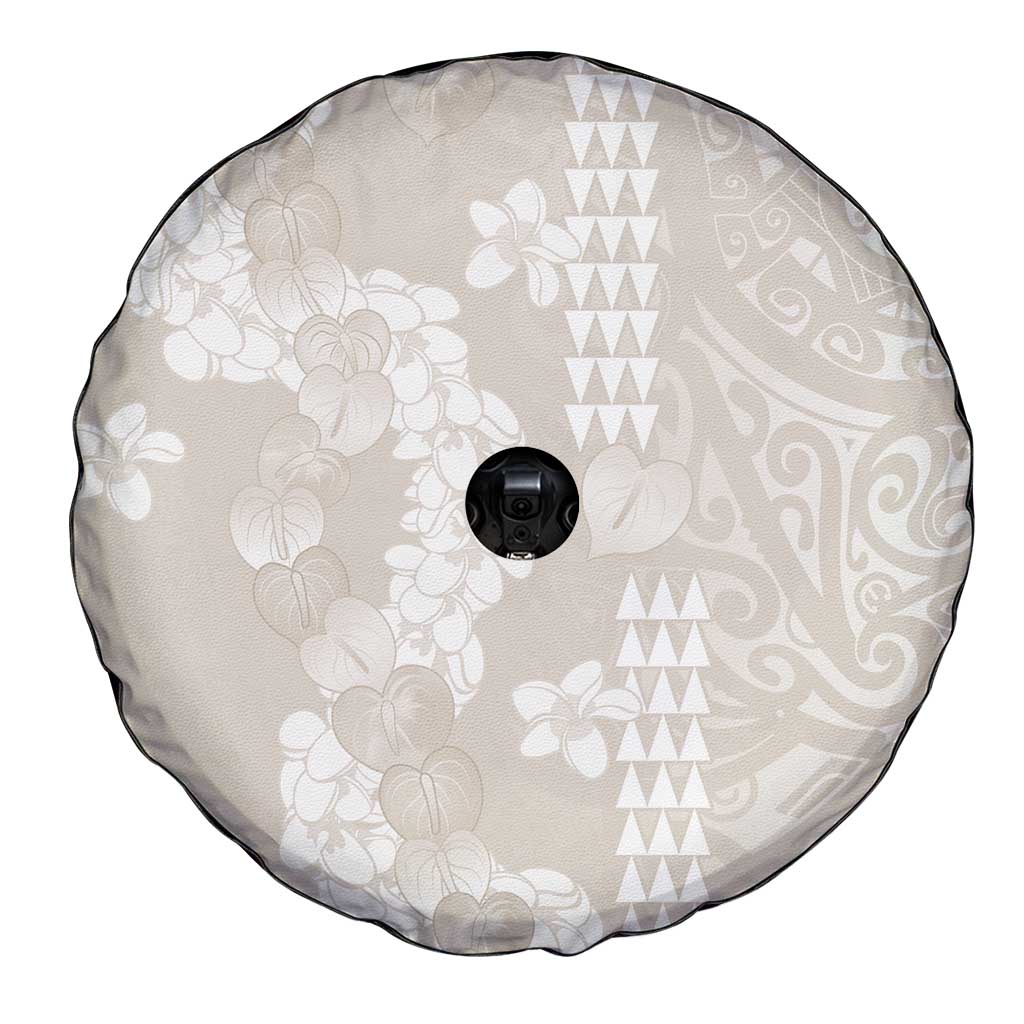 Suede Beige Hawaii Anthurium Plumeria Lei Spare Tire Cover