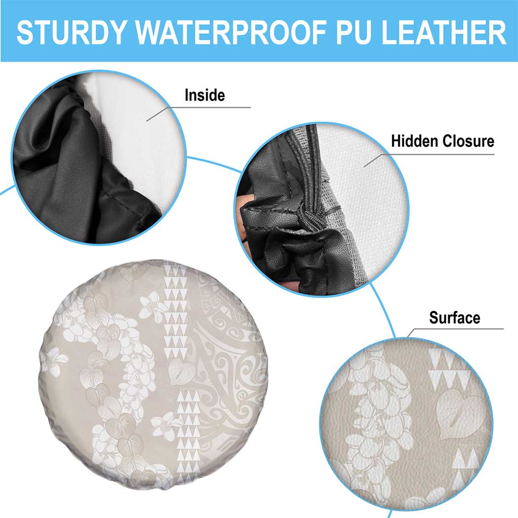 Suede Beige Hawaii Anthurium Plumeria Lei Spare Tire Cover