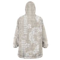 Suede Beige Hawaii Anthurium Plumeria Lei Wearable Blanket Hoodie LT9 - Polynesian Pride