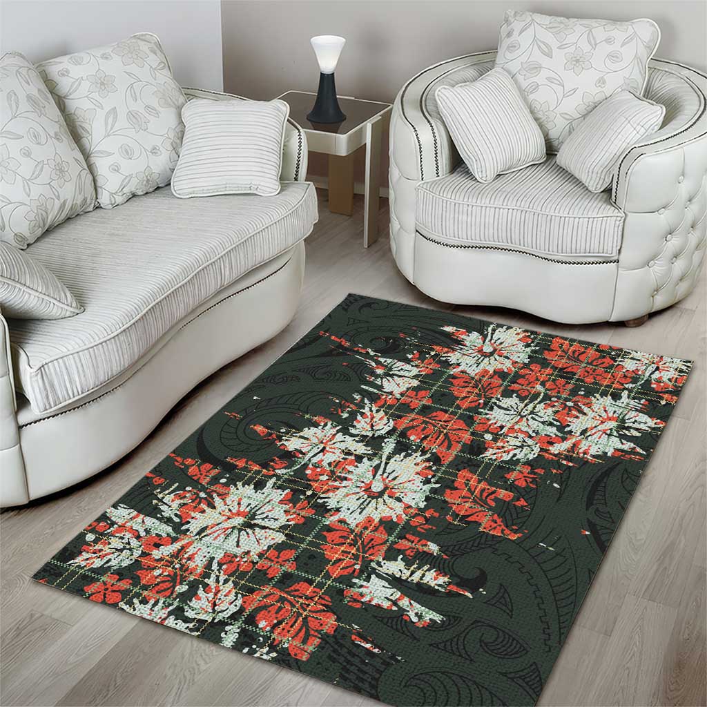Hawaii Tartan With Hibiscus Area Rug Polynesian Pattern Vintage LT9 - Polynesian Pride