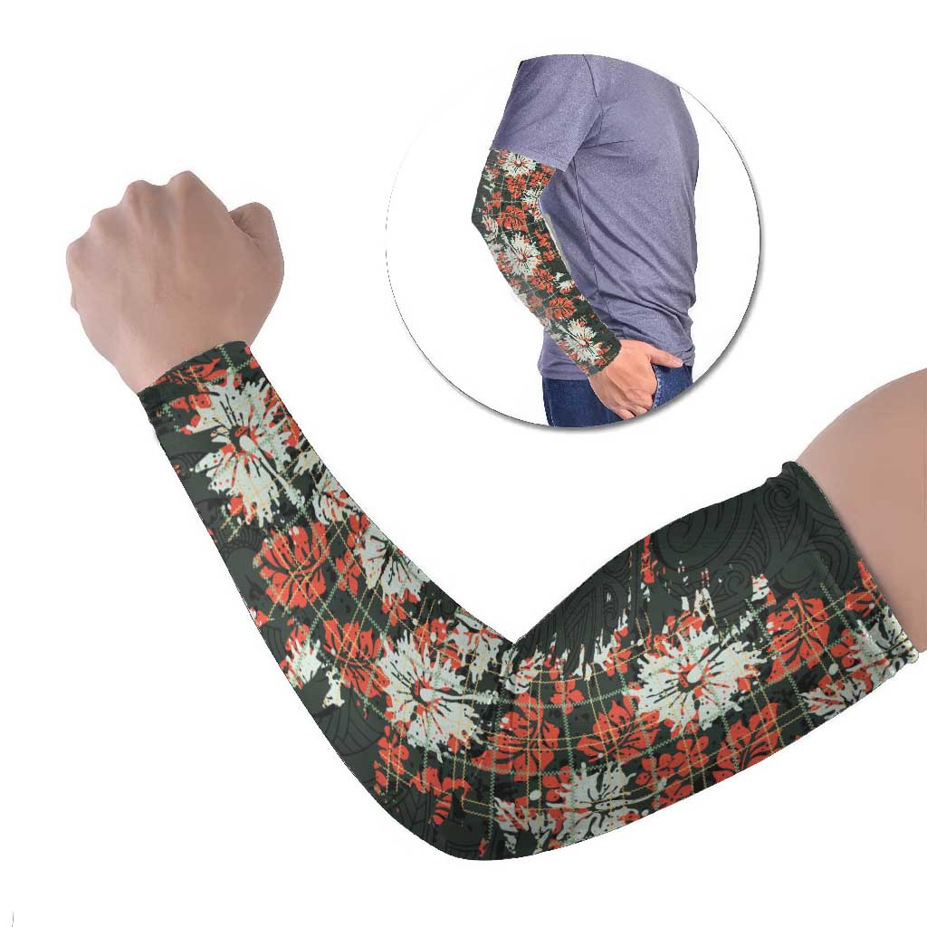 Hawaii Tartan With Hibiscus Arm Sleeves Polynesian Pattern Vintage LT9 Set of 2 Dark Green - Polynesian Pride