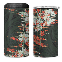 Hawaii Tartan With Hibiscus 4 in 1 Can Cooler Tumbler Polynesian Pattern Vintage LT9 One Size: 16 oz Dark Green - Polynesian Pride