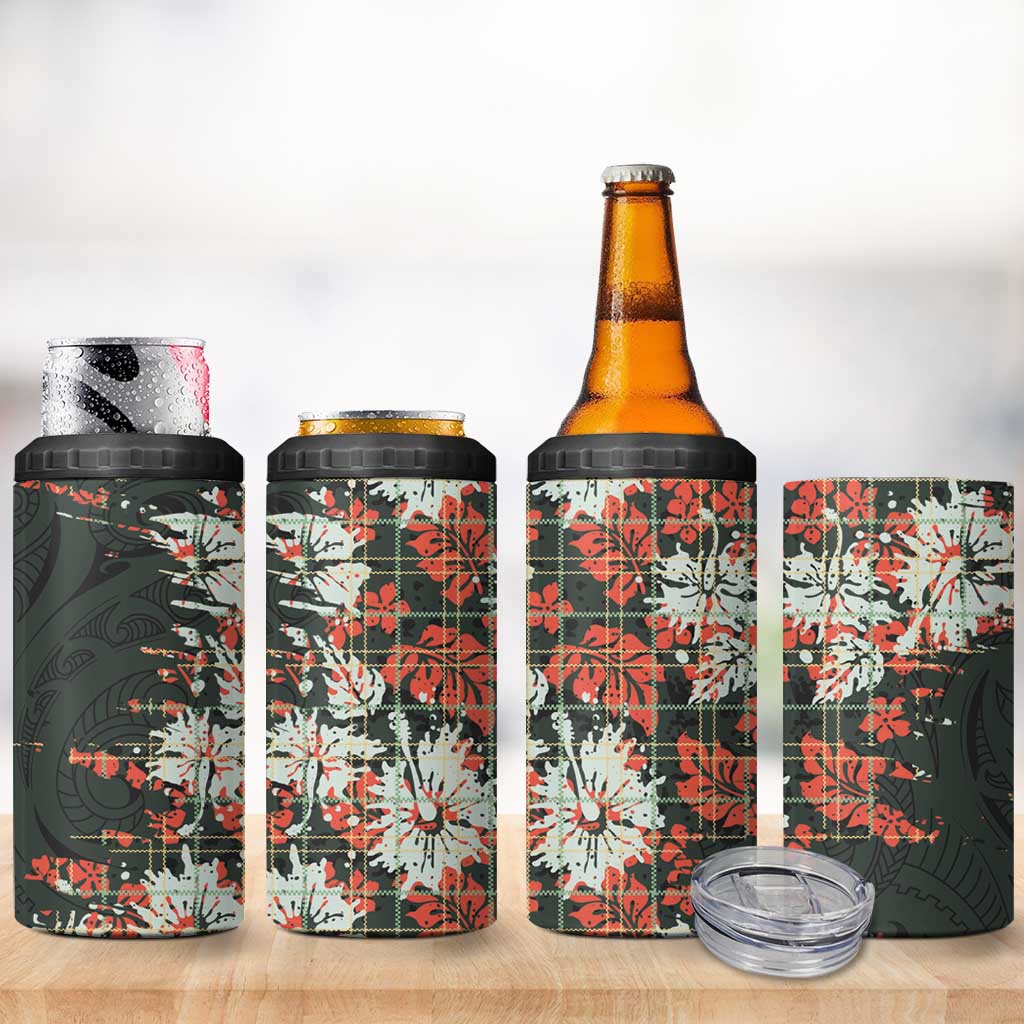 Hawaii Tartan With Hibiscus 4 in 1 Can Cooler Tumbler Polynesian Pattern Vintage LT9 - Polynesian Pride