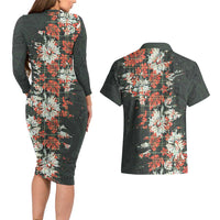 Hawaii Tartan With Hibiscus Couples Matching Long Sleeve Bodycon Dress and Hawaiian Shirt Polynesian Pattern Vintage