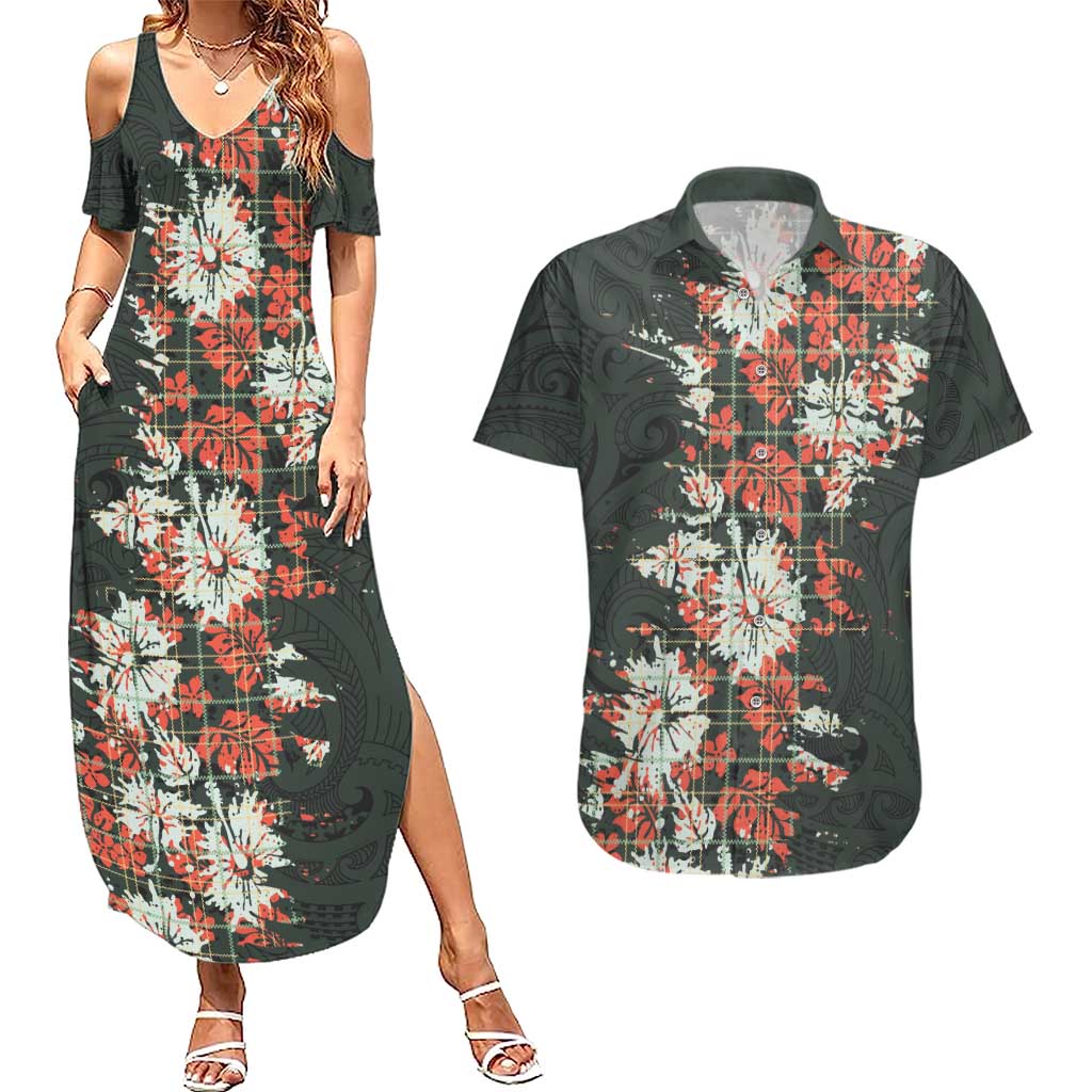 Hawaii Tartan With Hibiscus Couples Matching Summer Maxi Dress and Hawaiian Shirt Polynesian Pattern Vintage LT9 Dark Green - Polynesian Pride