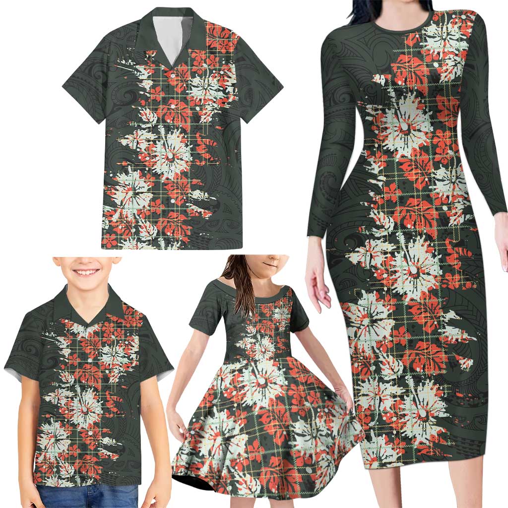 Hawaii Tartan With Hibiscus Family Matching Long Sleeve Bodycon Dress and Hawaiian Shirt Polynesian Pattern Vintage LT9 - Polynesian Pride