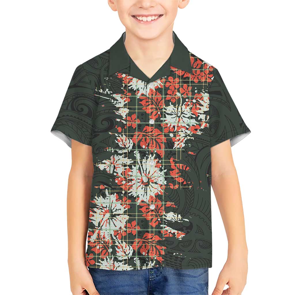 Hawaii Tartan With Hibiscus Family Matching Off The Shoulder Long Sleeve Dress and Hawaiian Shirt Polynesian Pattern Vintage