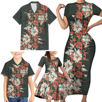Hawaii Tartan With Hibiscus Family Matching Short Sleeve Bodycon Dress and Hawaiian Shirt Polynesian Pattern Vintage
