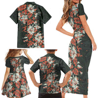 Hawaii Tartan With Hibiscus Family Matching Short Sleeve Bodycon Dress and Hawaiian Shirt Polynesian Pattern Vintage
