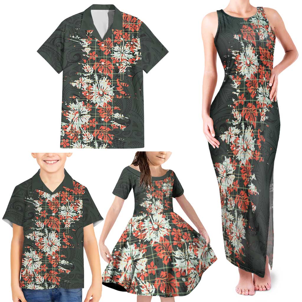 Hawaii Tartan With Hibiscus Family Matching Tank Maxi Dress and Hawaiian Shirt Polynesian Pattern Vintage