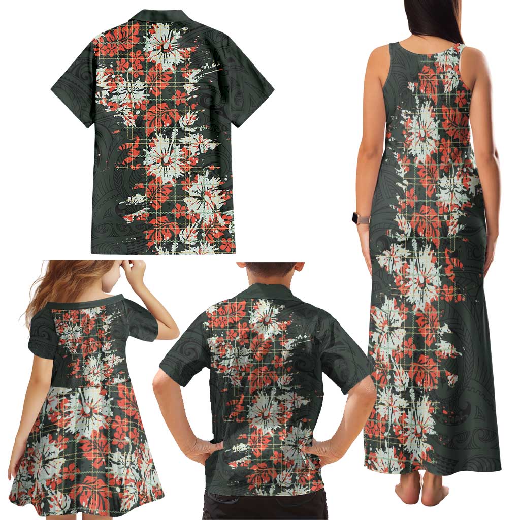 Hawaii Tartan With Hibiscus Family Matching Tank Maxi Dress and Hawaiian Shirt Polynesian Pattern Vintage