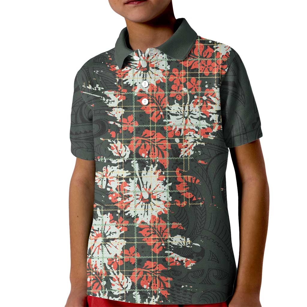 Hawaii Tartan With Hibiscus Kid Polo Shirt Polynesian Pattern Vintage
