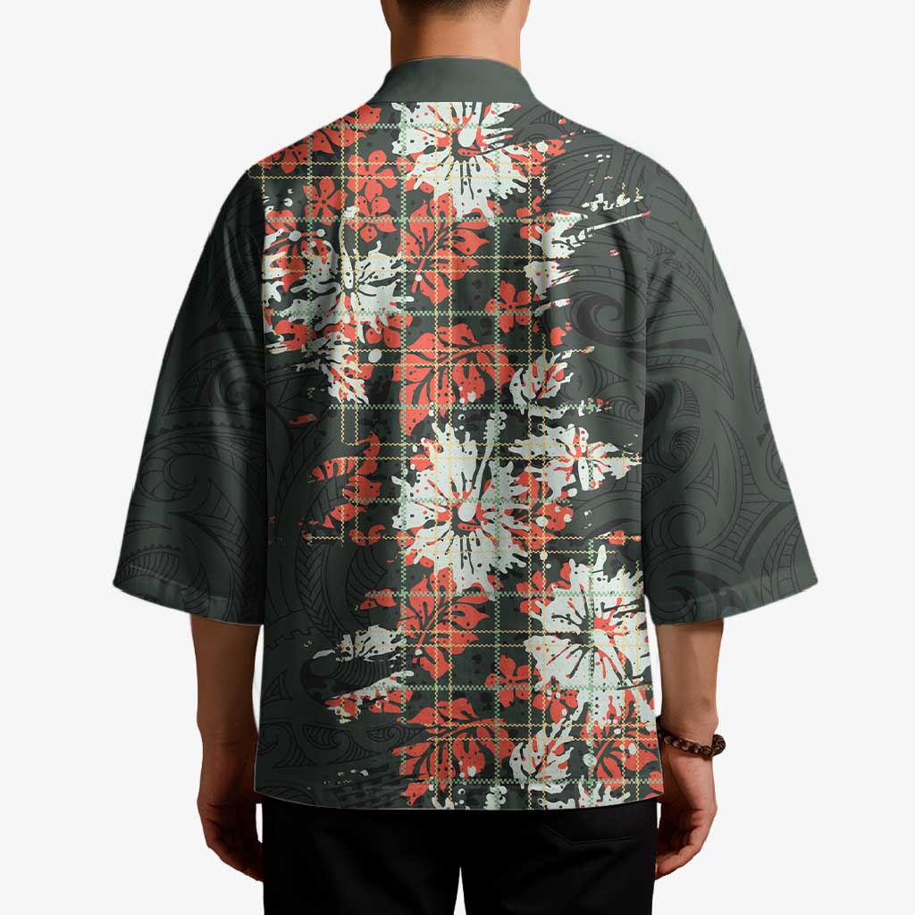 Hawaii Tartan With Hibiscus Kimono Polynesian Pattern Vintage