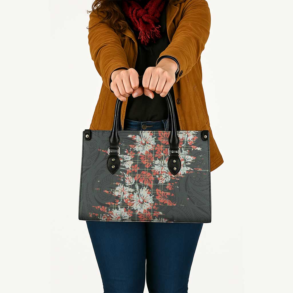 Hawaii Tartan With Hibiscus Leather Bag Polynesian Pattern Vintage