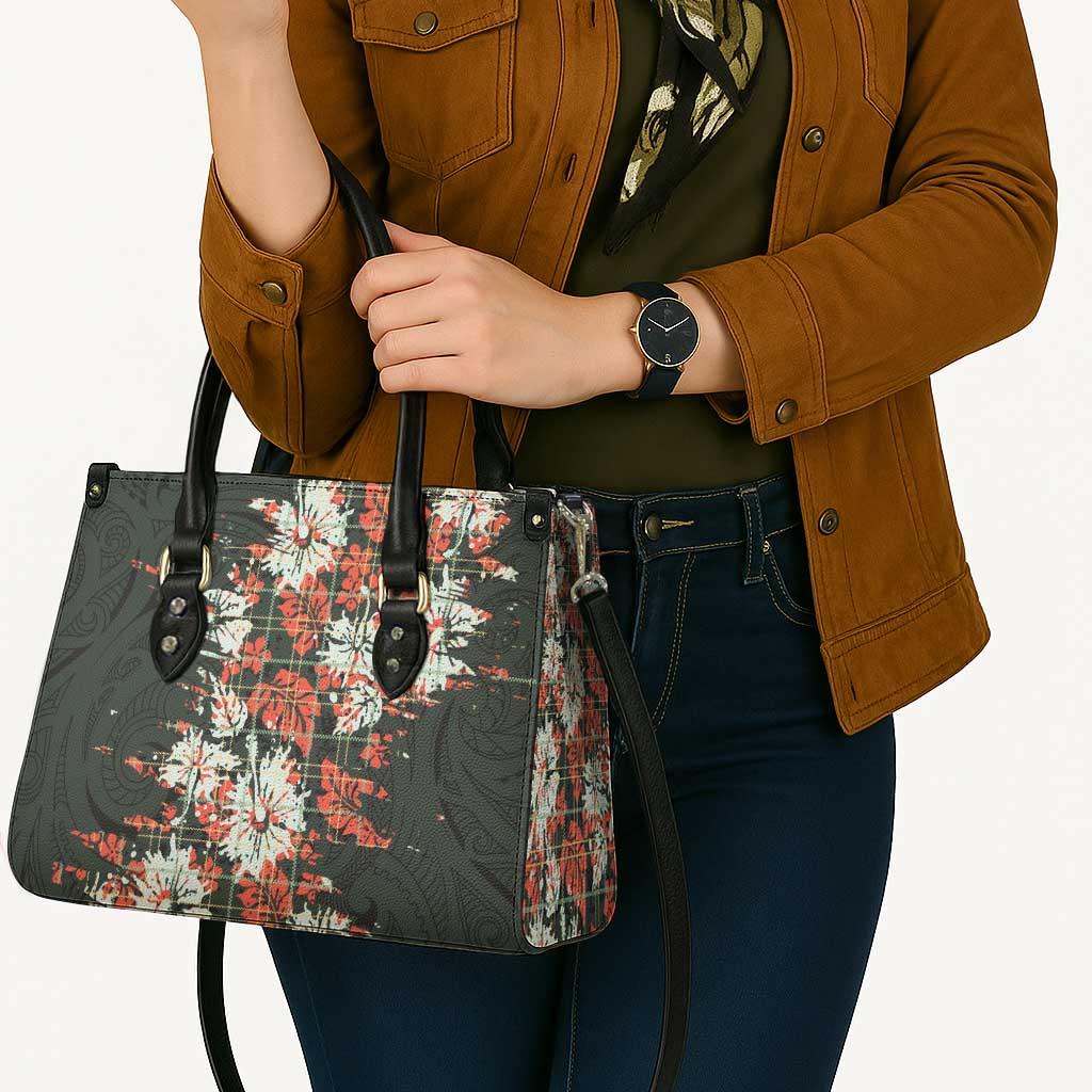Hawaii Tartan With Hibiscus Leather Bag Polynesian Pattern Vintage