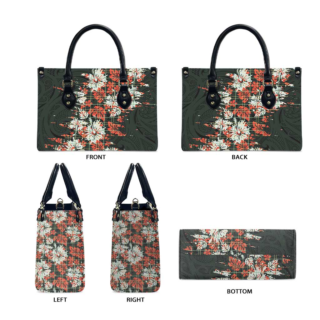 Hawaii Tartan With Hibiscus Leather Bag Polynesian Pattern Vintage