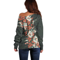 Hawaii Tartan With Hibiscus Off Shoulder Sweater Polynesian Pattern Vintage LT9 - Polynesian Pride