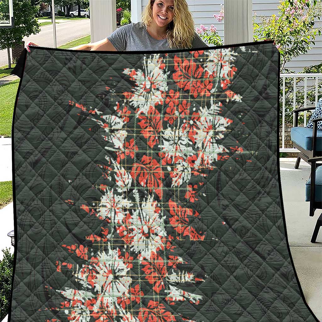 Hawaii Tartan With Hibiscus Quilt Polynesian Pattern Vintage LT9 Dark Green - Polynesian Pride