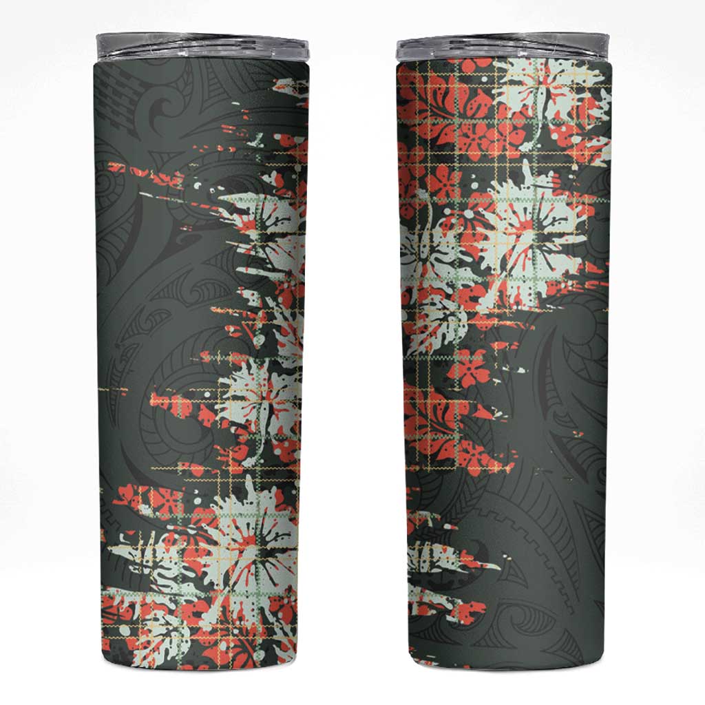 Hawaii Tartan With Hibiscus Skinny Tumbler Polynesian Pattern Vintage