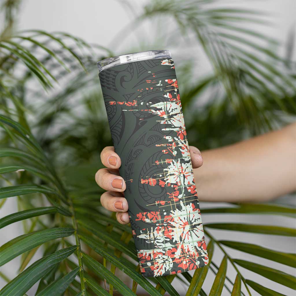 Hawaii Tartan With Hibiscus Skinny Tumbler Polynesian Pattern Vintage
