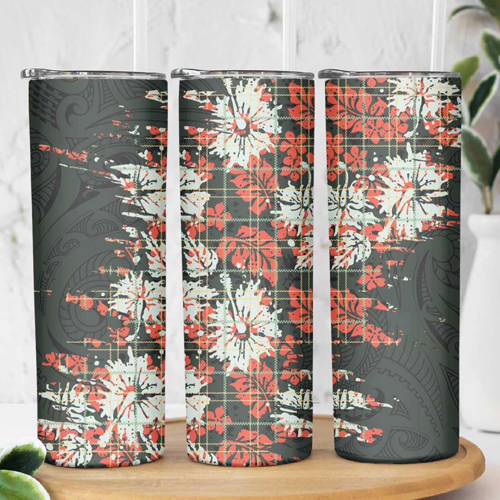 Hawaii Tartan With Hibiscus Skinny Tumbler Polynesian Pattern Vintage
