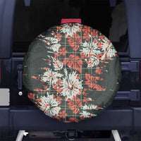 Hawaii Tartan With Hibiscus Spare Tire Cover Polynesian Pattern Vintage LT9 No hole Dark Green - Polynesian Pride