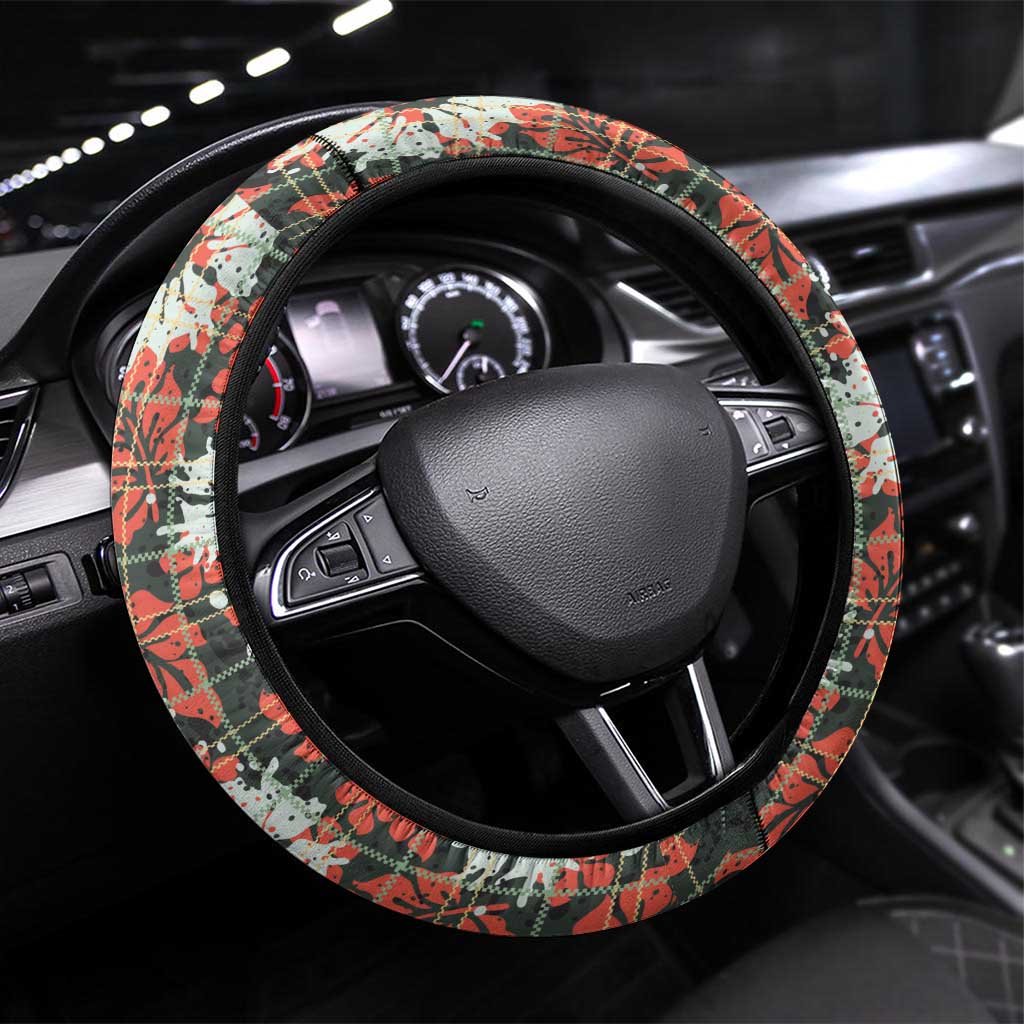 Hawaii Tartan With Hibiscus Steering Wheel Cover Polynesian Pattern Vintage