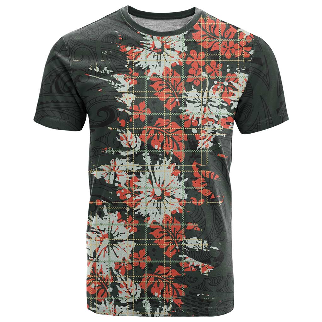 Hawaii Tartan With Hibiscus T Shirt Polynesian Pattern Vintage LT9 Dark Green - Polynesian Pride