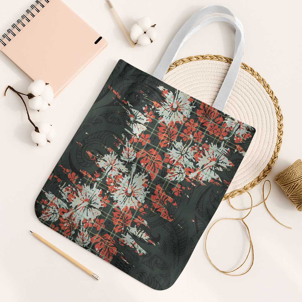 Hawaii Tartan With Hibiscus Tote Bag Polynesian Pattern Vintage