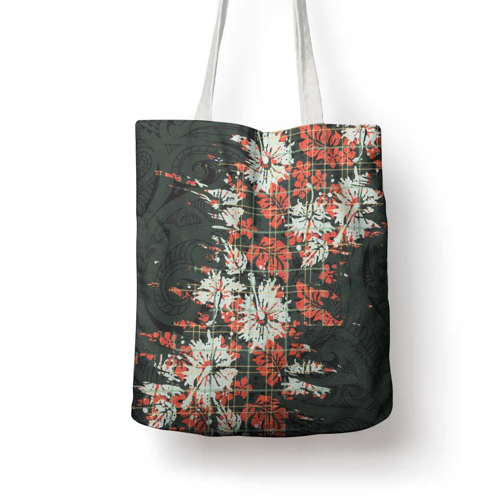 Hawaii Tartan With Hibiscus Tote Bag Polynesian Pattern Vintage