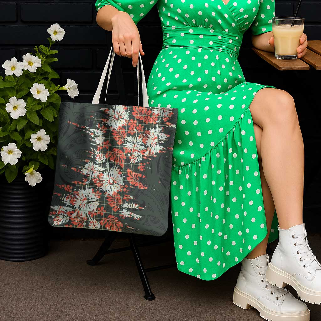 Hawaii Tartan With Hibiscus Tote Bag Polynesian Pattern Vintage