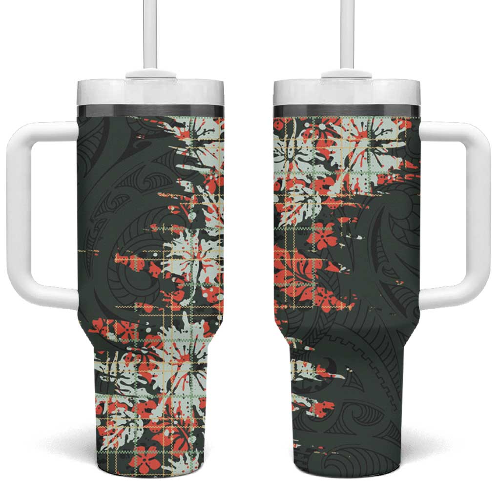 Hawaii Tartan With Hibiscus Tumbler With Handle Polynesian Pattern Vintage