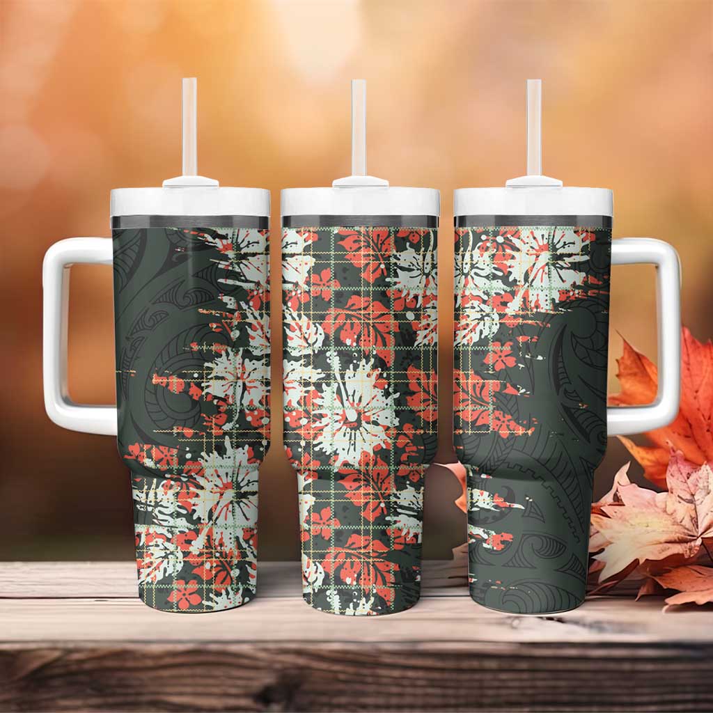 Hawaii Tartan With Hibiscus Tumbler With Handle Polynesian Pattern Vintage