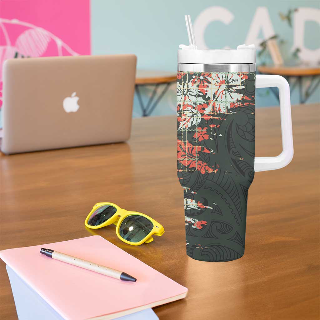 Hawaii Tartan With Hibiscus Tumbler With Handle Polynesian Pattern Vintage