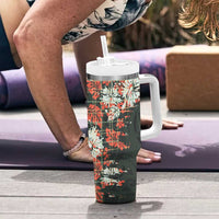 Hawaii Tartan With Hibiscus Tumbler With Handle Polynesian Pattern Vintage