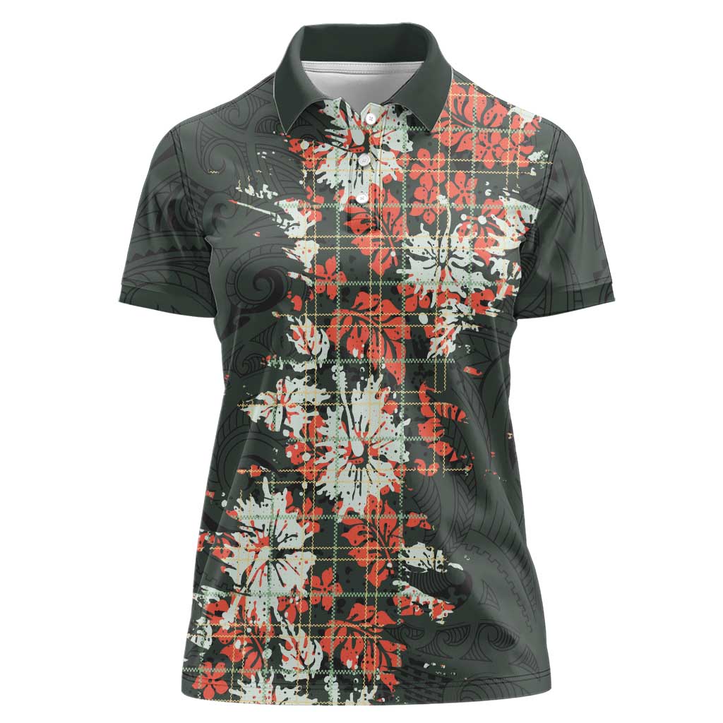 Hawaii Tartan With Hibiscus Women Polo Shirt Polynesian Pattern Vintage