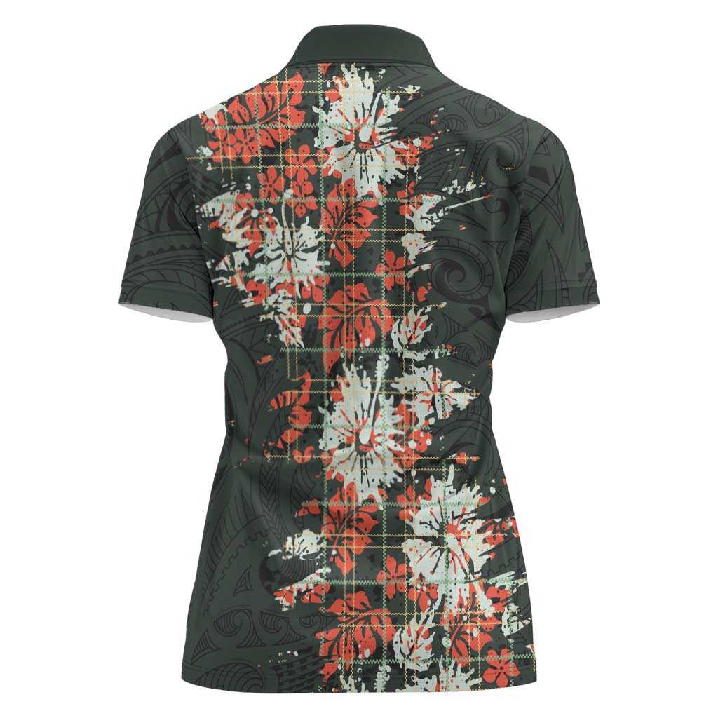 Hawaii Tartan With Hibiscus Women Polo Shirt Polynesian Pattern Vintage