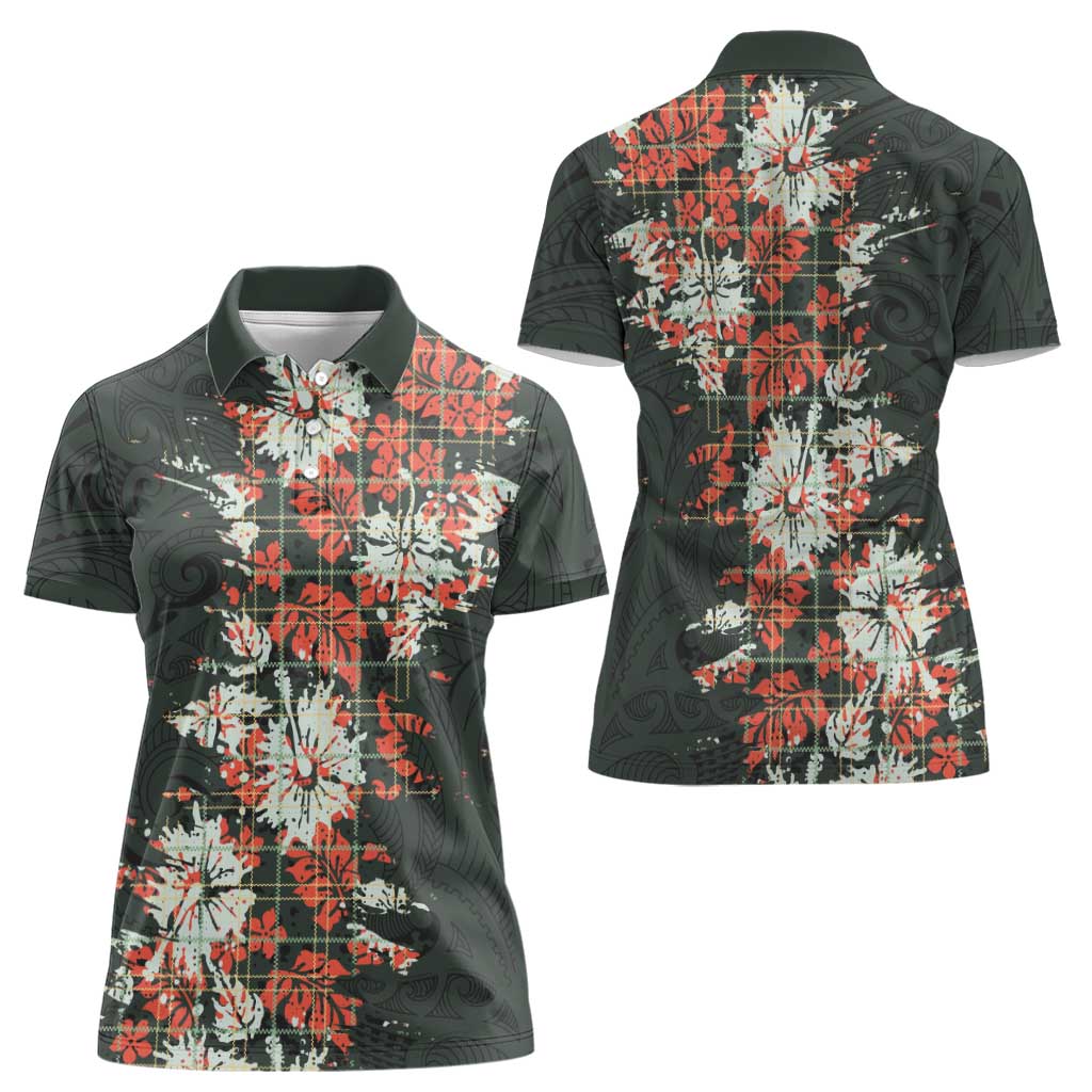 Hawaii Tartan With Hibiscus Women Polo Shirt Polynesian Pattern Vintage
