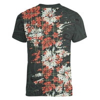 Hawaii Tartan With Hibiscus Women V-Neck T-Shirt Polynesian Pattern Vintage LT9 - Polynesian Pride