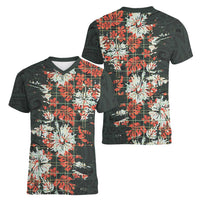 Hawaii Tartan With Hibiscus Women V-Neck T-Shirt Polynesian Pattern Vintage LT9 - Polynesian Pride