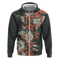 Hawaii Tartan With Hibiscus Zip Hoodie Polynesian Pattern Vintage