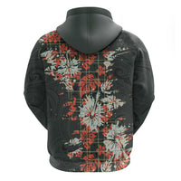 Hawaii Tartan With Hibiscus Zip Hoodie Polynesian Pattern Vintage