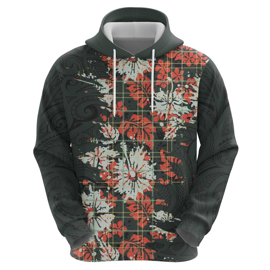Hawaii Tartan With Hibiscus Zip Hoodie Polynesian Pattern Vintage