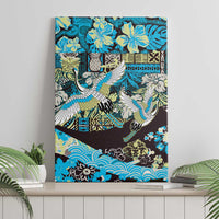 Japanese Hawaiian Crane Canvas Wall Art Blue Tapa Patchwork Pattern LT9 - Polynesian Pride