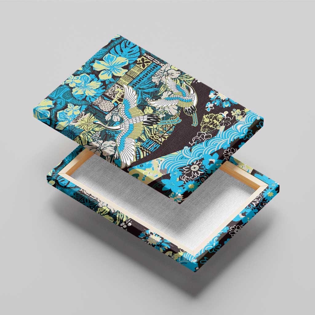 Japanese Hawaiian Crane Canvas Wall Art Blue Tapa Patchwork Pattern LT9 - Polynesian Pride