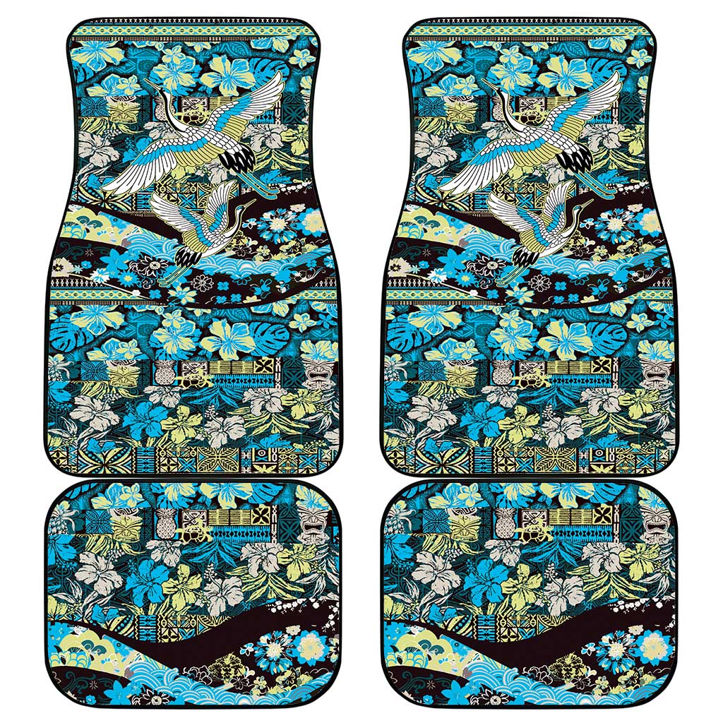 Japanese Hawaiian Crane Car Mats Blue Tapa Patchwork Pattern