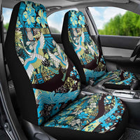 Japanese Hawaiian Crane Car Seat Cover Blue Tapa Patchwork Pattern